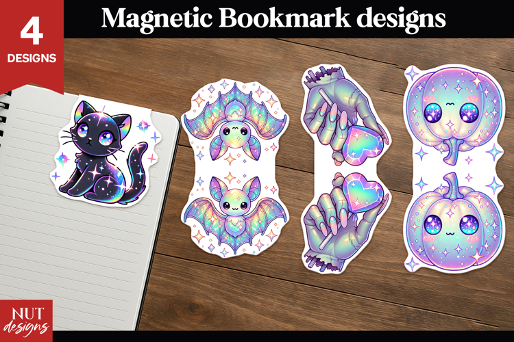 Iridescent Halloween PNG Pastel Spooky Magnetic Bookmarks