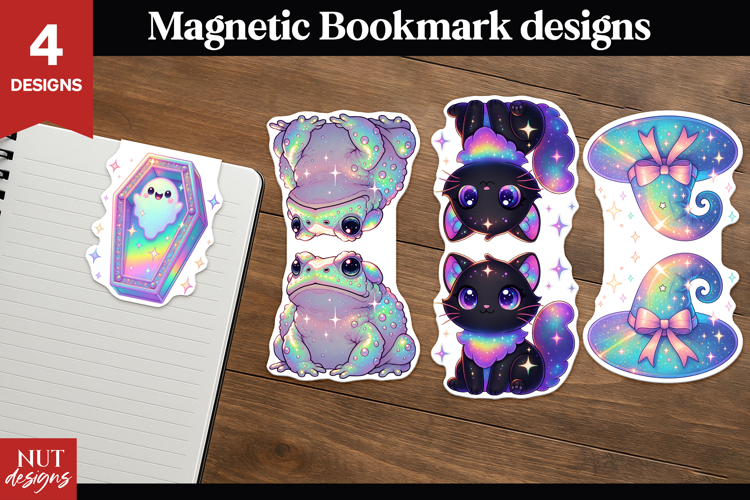 Iridescent Halloween PNG Pastel Spooky Magnetic Bookmarks