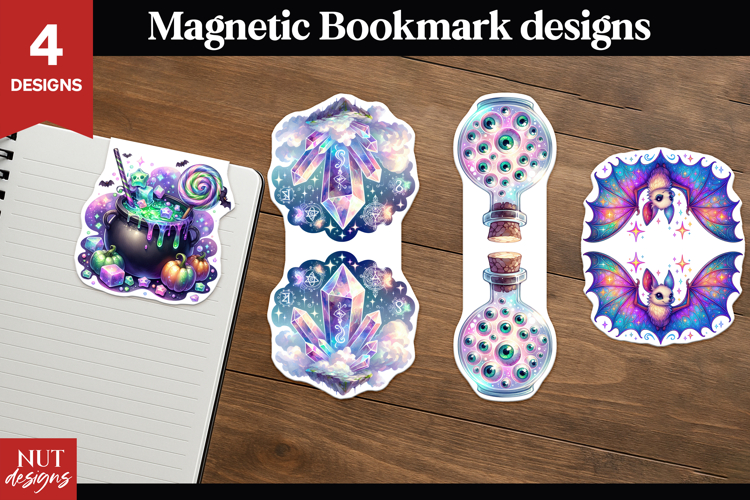 Iridescent Halloween PNG Pastel Spooky Magnetic Bookmarks