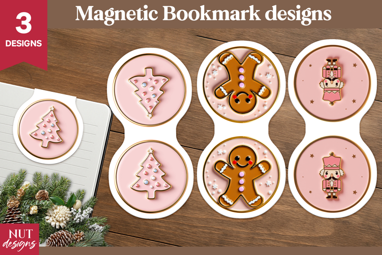 Christmas Magnetic Bookmark Cute pink Christmas pin enamel