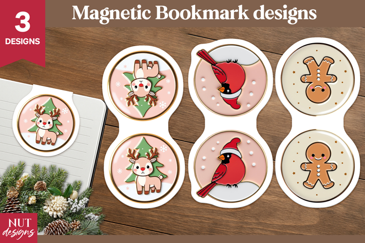 Christmas Magnetic Bookmark Cute pink Christmas pin enamel