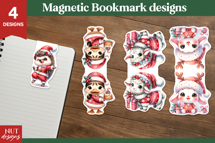 Christmas Magnetic Bookmarks Christmas farm baby animals