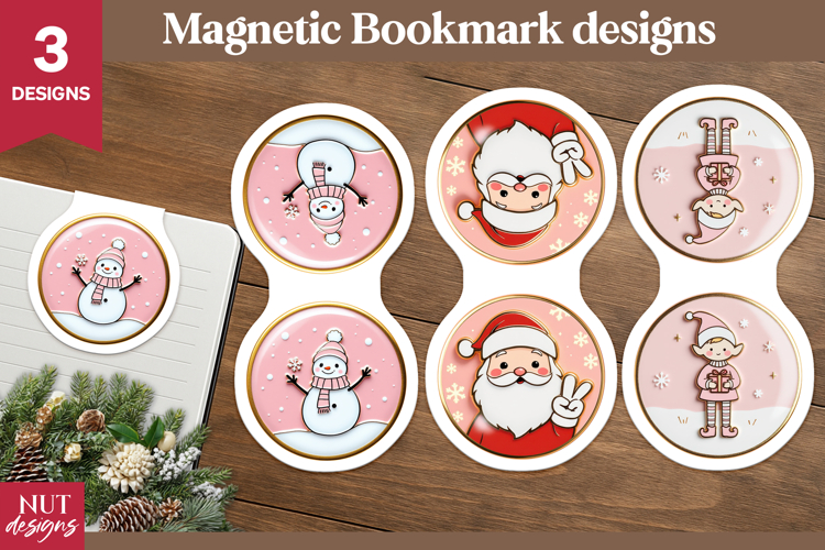 Christmas Magnetic Bookmark Cute pink Christmas pin enamel