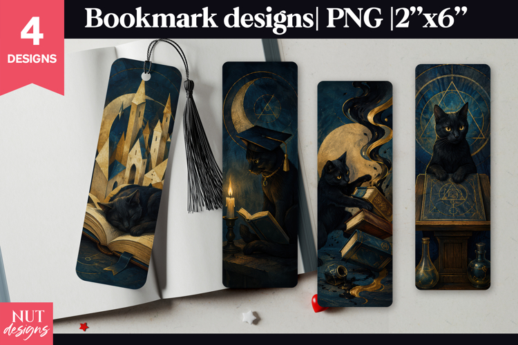 Mystical Black Cat Bookmark PNG fantasy alchemy bookmark
