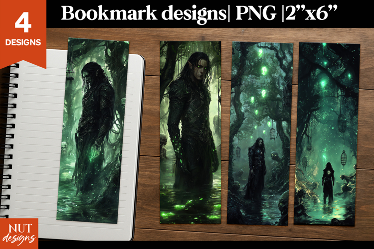 Halloween Dark Forest Fantasy Bookmarks Dark elf green eyes