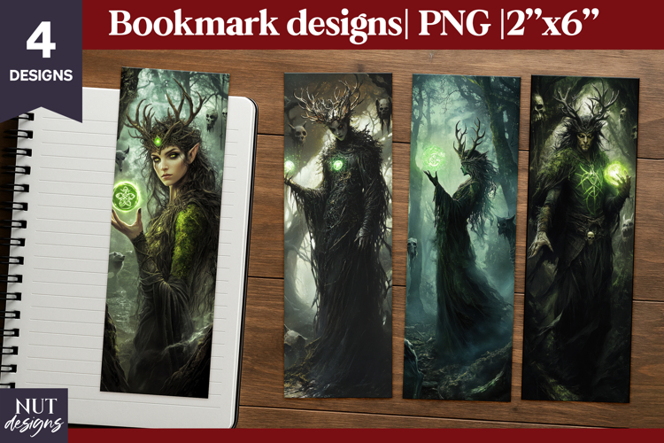 Halloween bookmarks, Dark Fantasy Witch Bookmark Druids