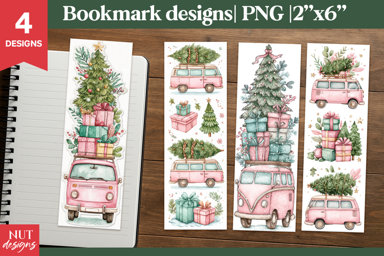 Christmas bookmark printable Christmas pink Car Bookmark PNG