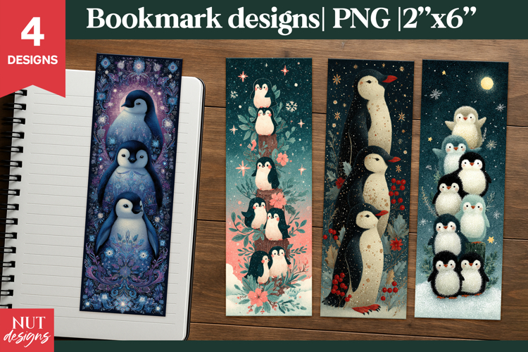 Christmas bookmark printable Winter Penguin Bookmark PNG