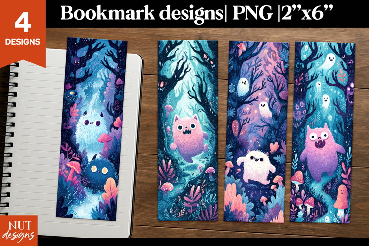 Spooky Forest Monster Bookmarks, Cartoon halloween bookmark