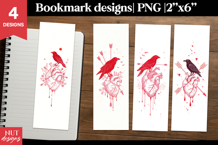 Raven Heart Gothic Bookmarks, Gothic dark romance Bookmarks