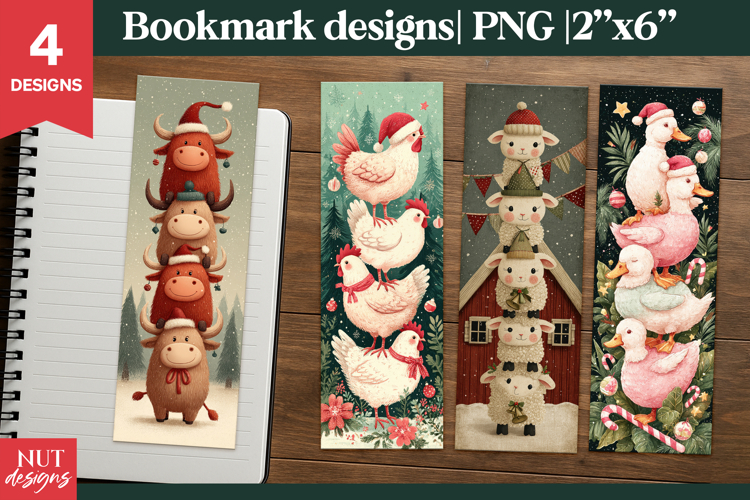 Christmas bookmark printable Christmas Farm Animal Bookmarks