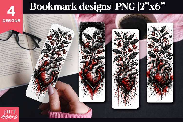 Dark Gothic Heart Bookmark, Gothic Valentine bookmark