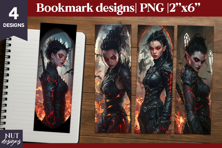 Gothic Halloween bookmarks, Dark Fantasy Bookmark sword lady