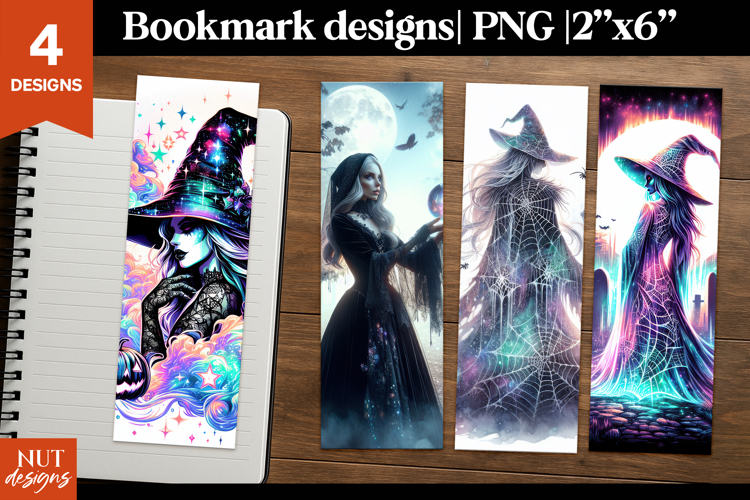Halloween bookmark Gothic bookmark Iridescent Witch neon