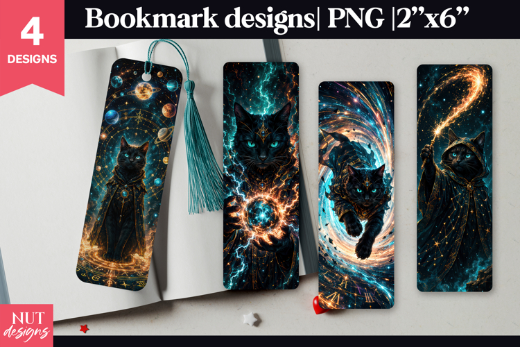 Mystic Wizard Cat Bookmark PNG fantasy black cat bookmark