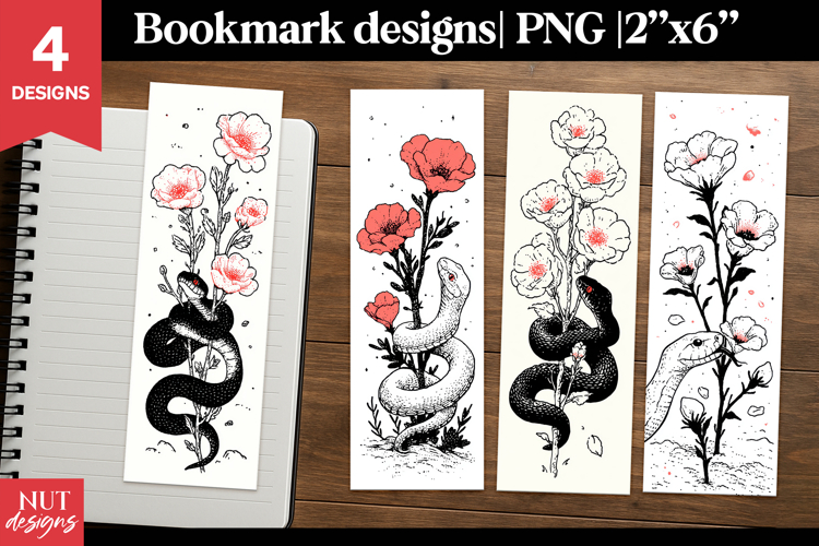 Floral Snake Gothic Bookmarks, Gothic dark romance Bookmarks