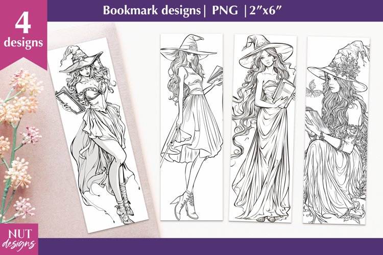 Halloween bookmarks, Halloween witch girl bookmark designs