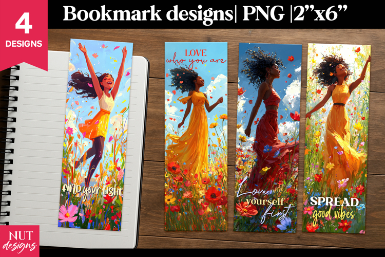 Summer Black Woman Motivational bookmark, positive quote PNG
