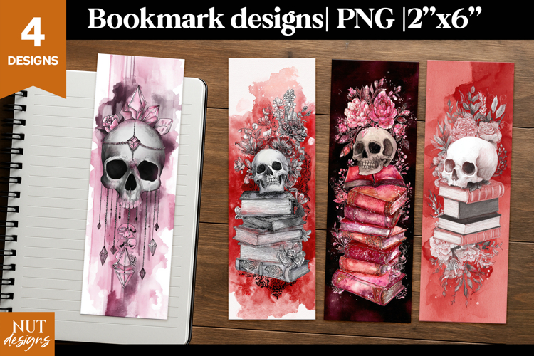Skull & Book Bookmark, Halloween bookmark printable