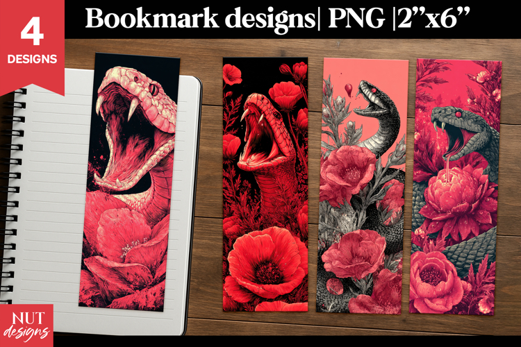 Floral Snake Gothic Bookmarks, Gothic dark romance Bookmarks