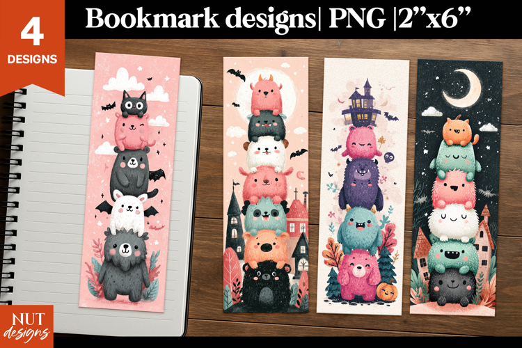 Stacked Halloween monsters Bookmarks, Cartoon halloween