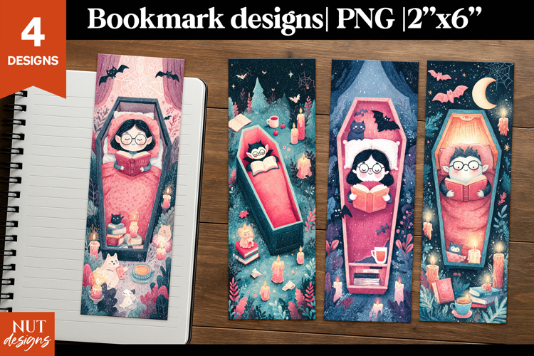 Coffin Reader Vampire Bookmark, Cartoon halloween bookmark