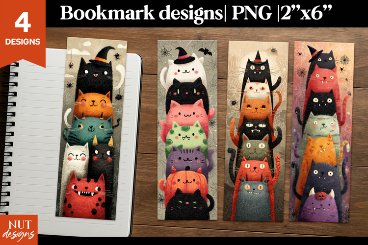 Funny Halloween cats, Cartoon halloween bookmarks for kids