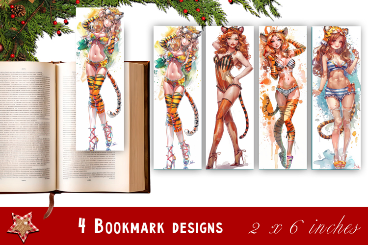Pin up christmas girl bookmark printable | Retro woman book