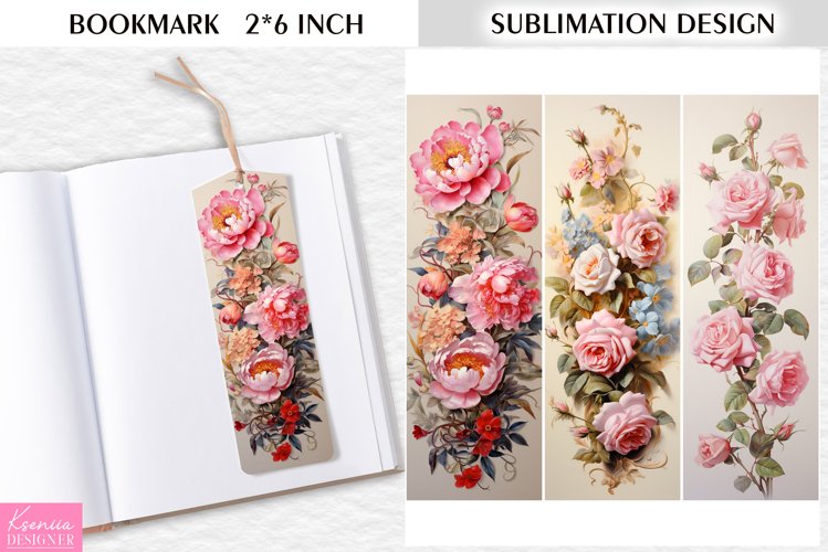 Flower Bookmark Sublimation Design|Vintage Floral Printable example image 1