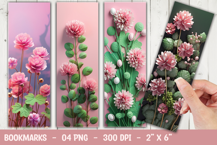 Green Pink Floral Garden Pattern Bookmark Sublimation