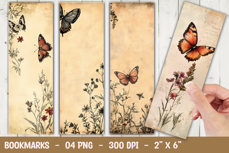 Vintage Butterfly Bookmark Sublimation PNG example image 1