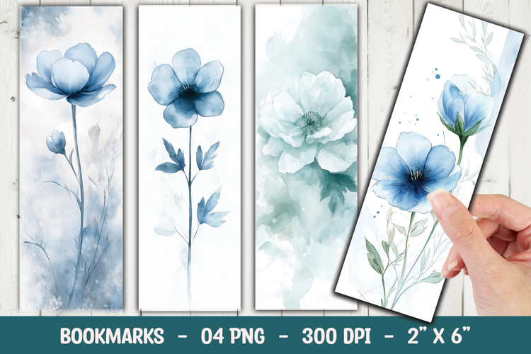 Blue Floral Soft Bookmark Sublimation example image 1