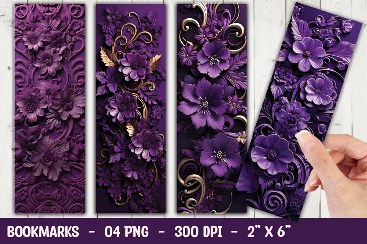 Dark Violet Petals Moody Floral Bookmark Sublimation example image 1