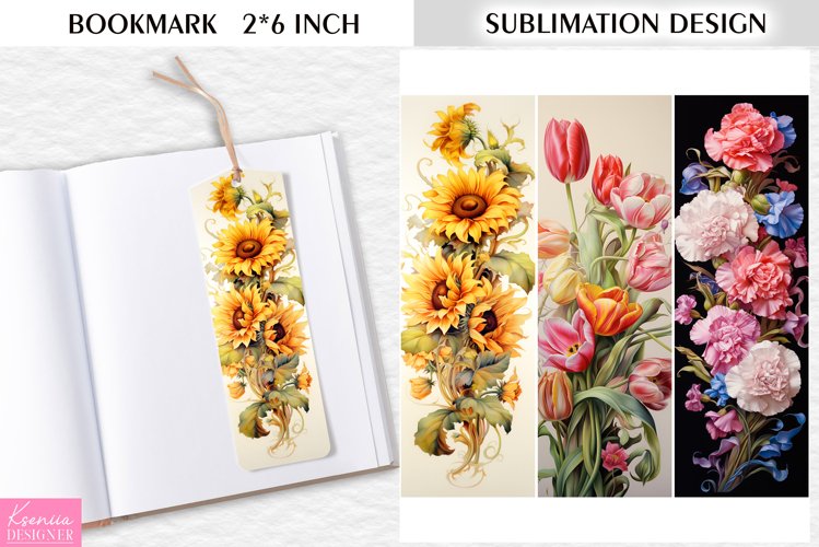 Flower Bookmark Sublimation Design|Vintage Floral Printable example image 1
