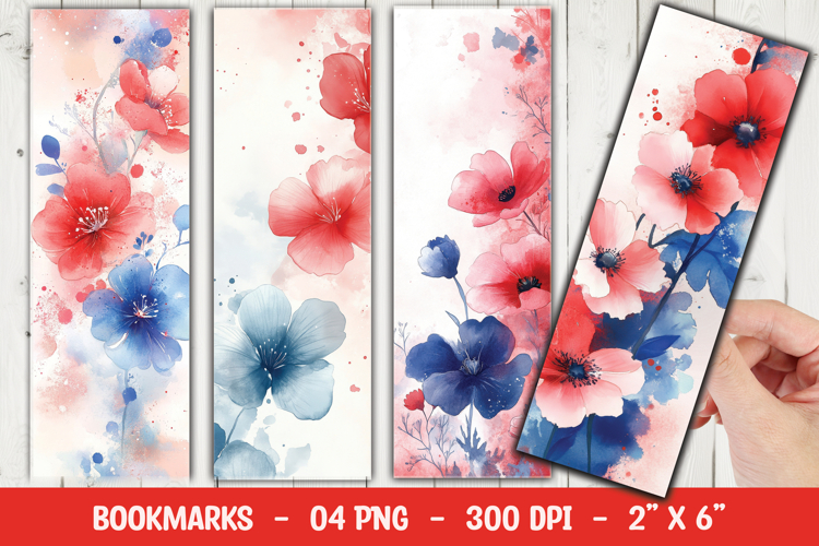 Floral Red Blue Bloom Bookmark Sublimation example image 1