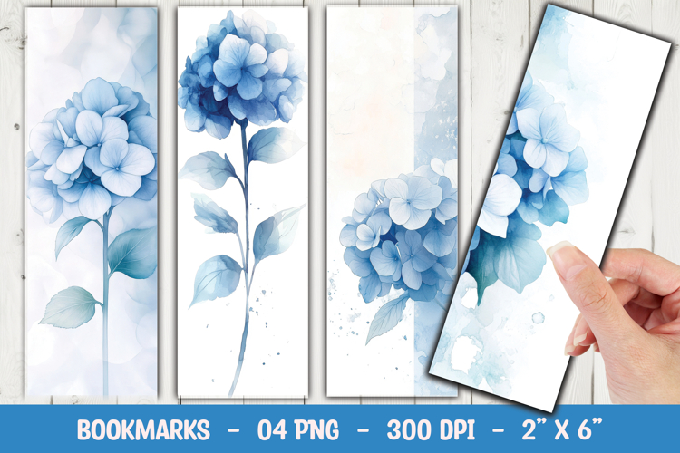 Blue Hydrangea Floral Bookmark Sublimation example image 1