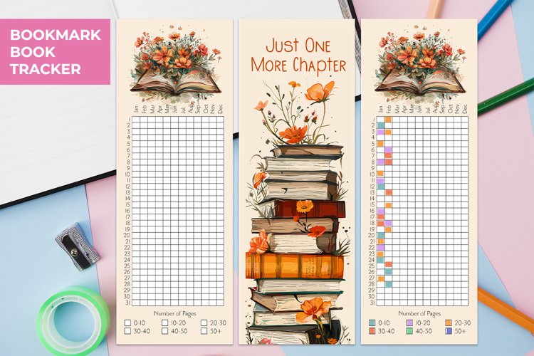 Printable bookmark, Books tracker bookmark, flower bookmark example image 1