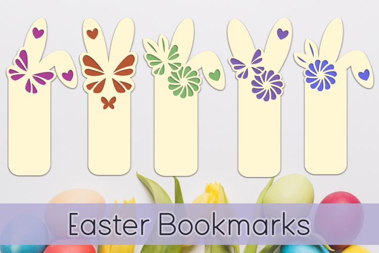Easter bookmarks with bunny ears and butterfly svg layered