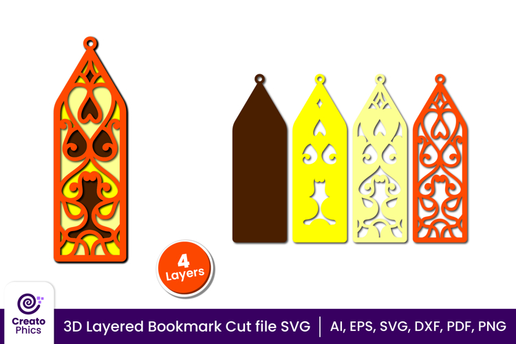 3d layered decorative bookmark SVG | cut file for book lover
