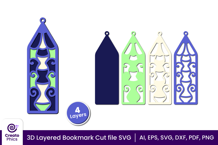 3d layered decorative bookmark SVG | cut file for book lover