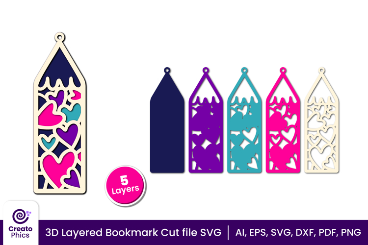 3d layered decorative bookmark SVG | cut file for book lover