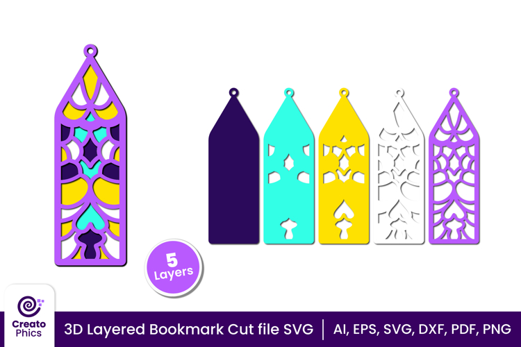 3d layered decorative bookmark SVG | cut file for book lover