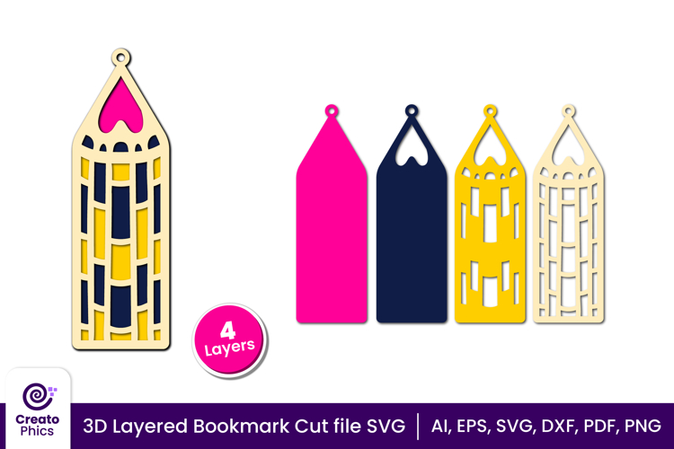 3d layered decorative bookmark SVG | cut file for book lover