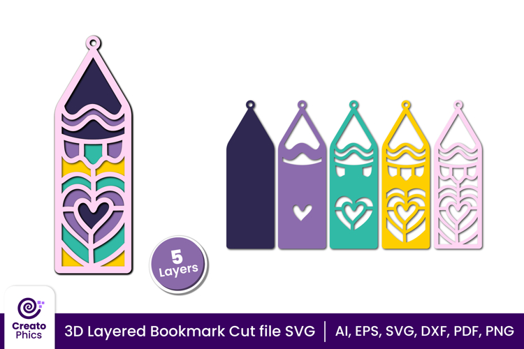 3d layered decorative bookmark SVG | cut file for book lover