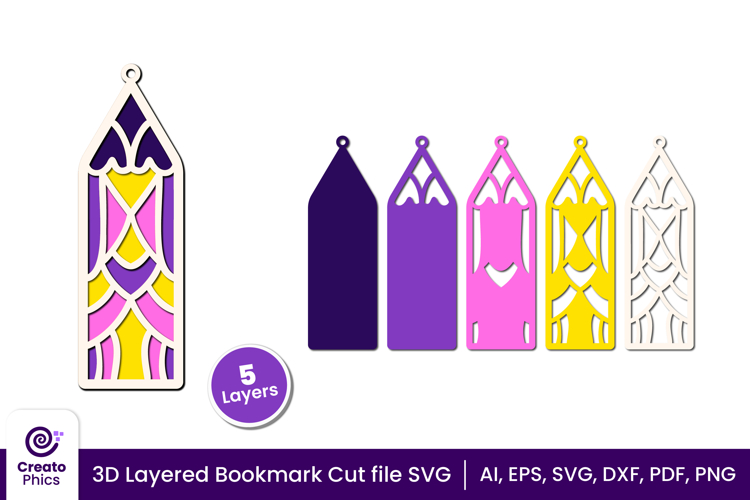 3d layered decorative bookmark SVG | cut file for book lover