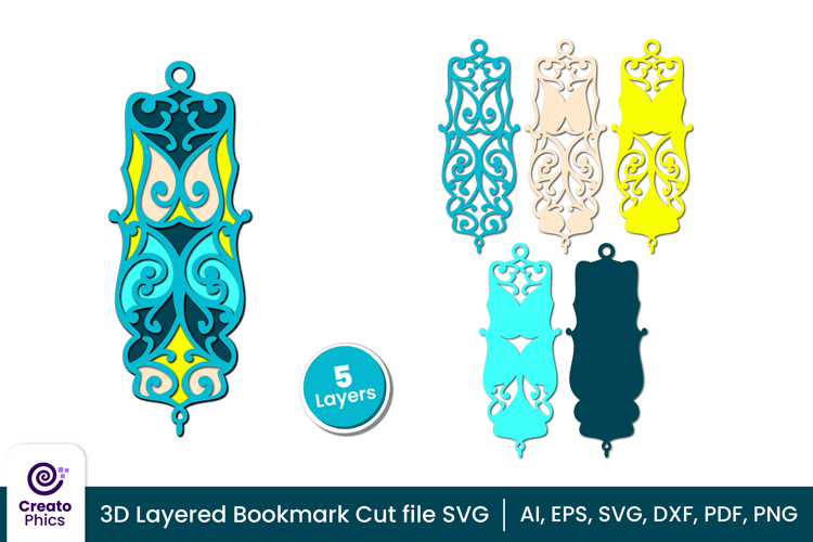 3d layered decorative bookmark SVG | cute bookmark cut file