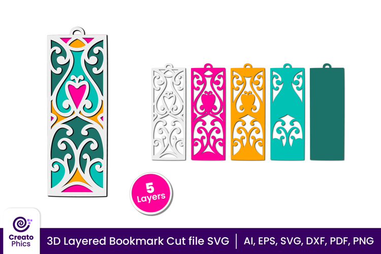 3d layered decorative bookmark SVG | cute bookmark cut file