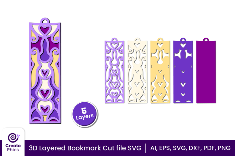 3d layered decorative bookmark SVG | cute bookmark cut file