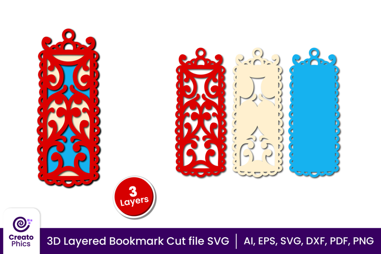 3d layered decorative bookmark SVG | cute bookmark cut file