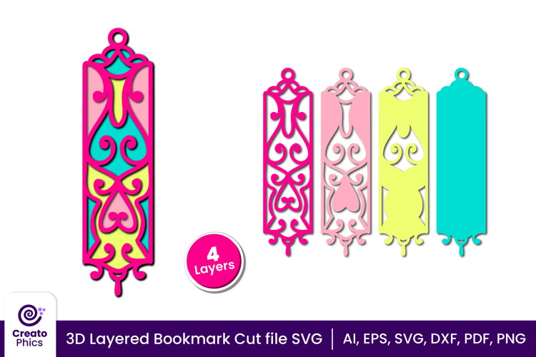 3d layered decorative bookmark SVG | cute bookmark cut file